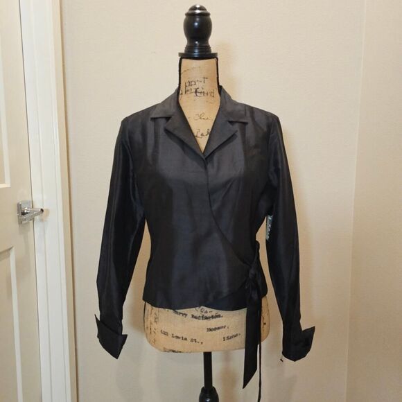NWT Kate Hill Silk Long Sleeve Wrap Shirt Size 10P - Picture 1 of 8